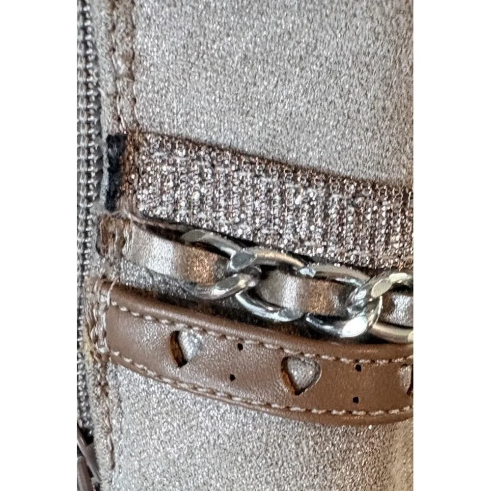 Crown Vintage Girls Gray Ankle Boots US 7M Zip Bow Chain Glitter Ankle Strap